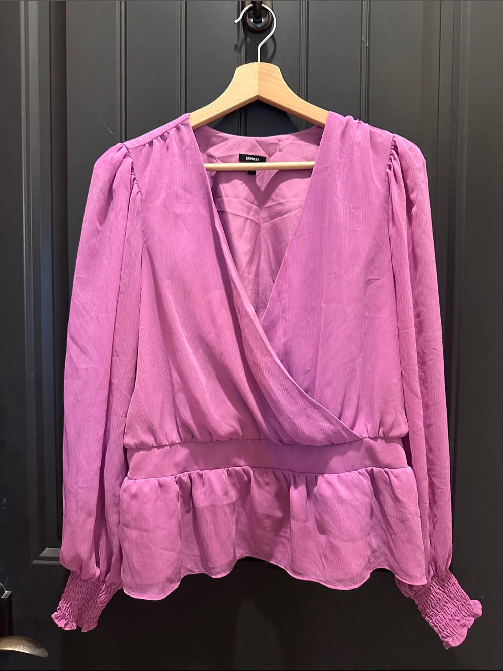 Express Lilac Wrap-Front Peplum Blouse L